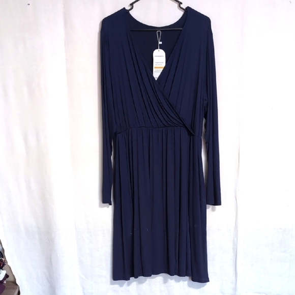 Amazon Hwokefeiyu Navy Blue Long Sleeve Faux Wrap Dress Size 2x New with Tags - Picture 1 of 5